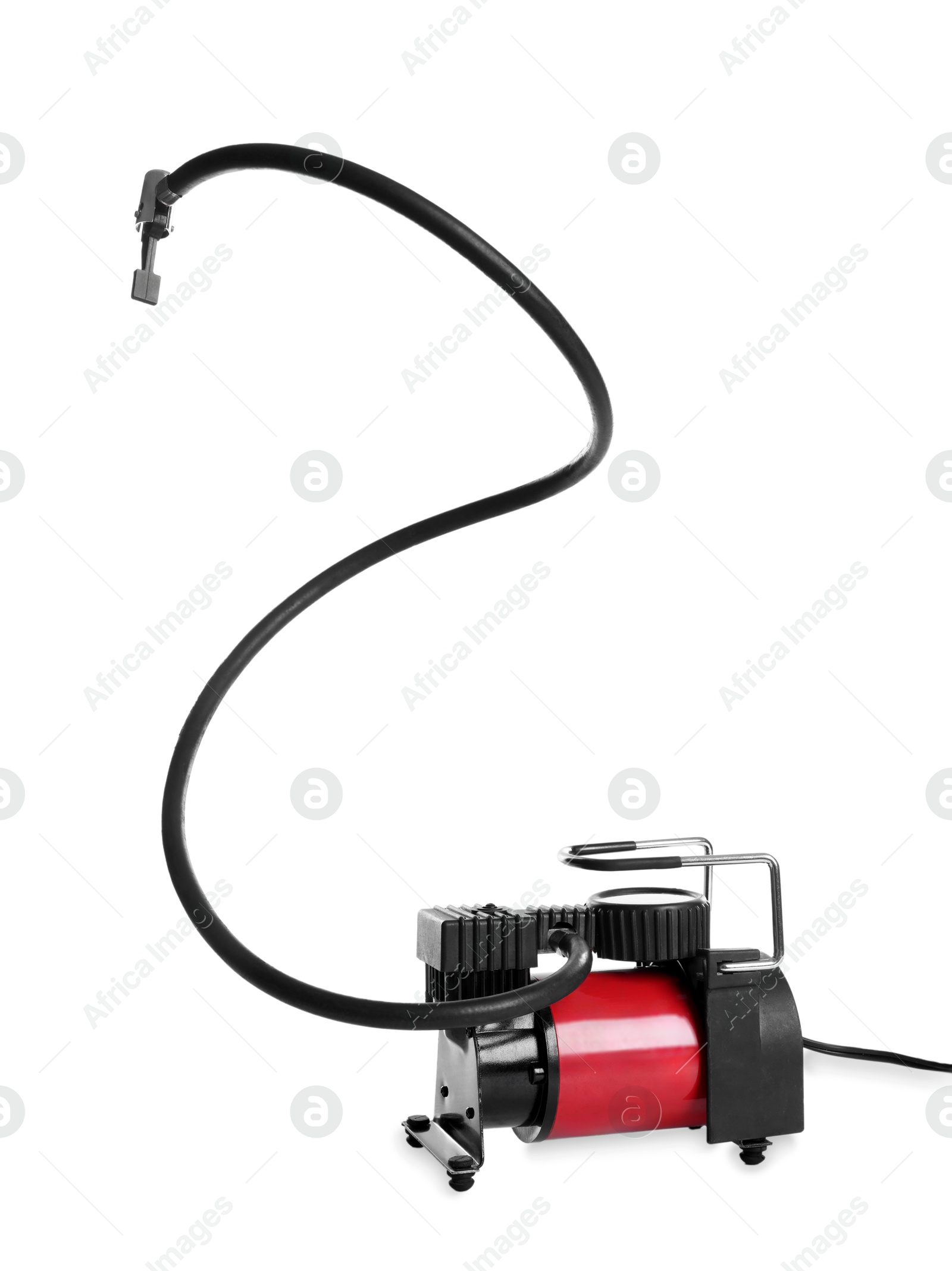 Photo of Air compressor with hose isolated on white