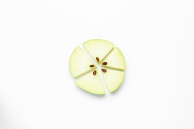 Photo of Pieces of fresh apple on white background, top view