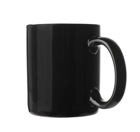 Photo of Black ceramic mug isolated on white. Mockup for design