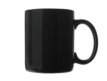 Photo of Black ceramic mug isolated on white. Mockup for design