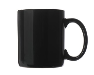 Photo of Black ceramic mug isolated on white. Mockup for design