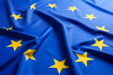 Photo of Flag of European Union as background, closeup