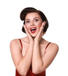 Portrait of pin-up woman on white background