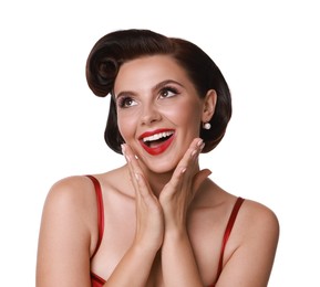 Portrait of pin-up woman on white background