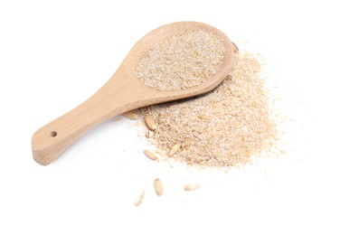 Photo of Spoon with oat bran isolated on white