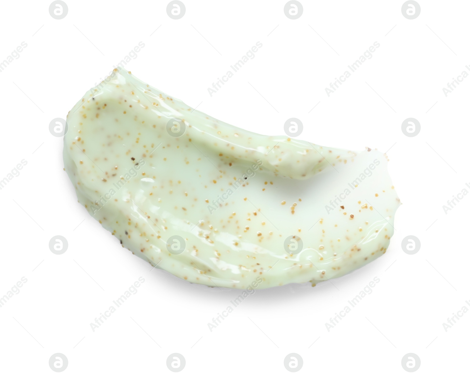 Photo of Smear of body scrub isolated on white, top view