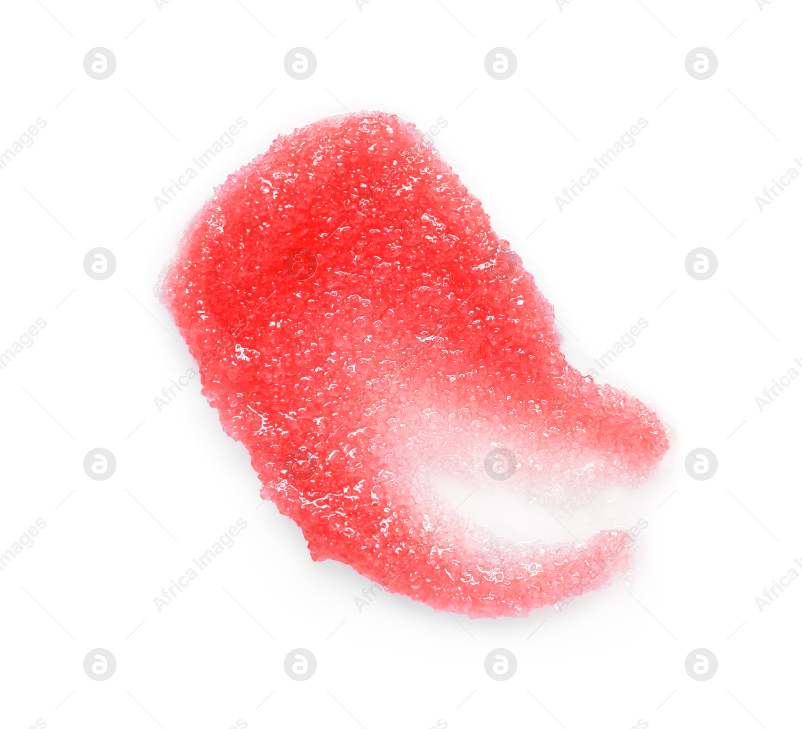 Photo of Smear of body scrub isolated on white, top view