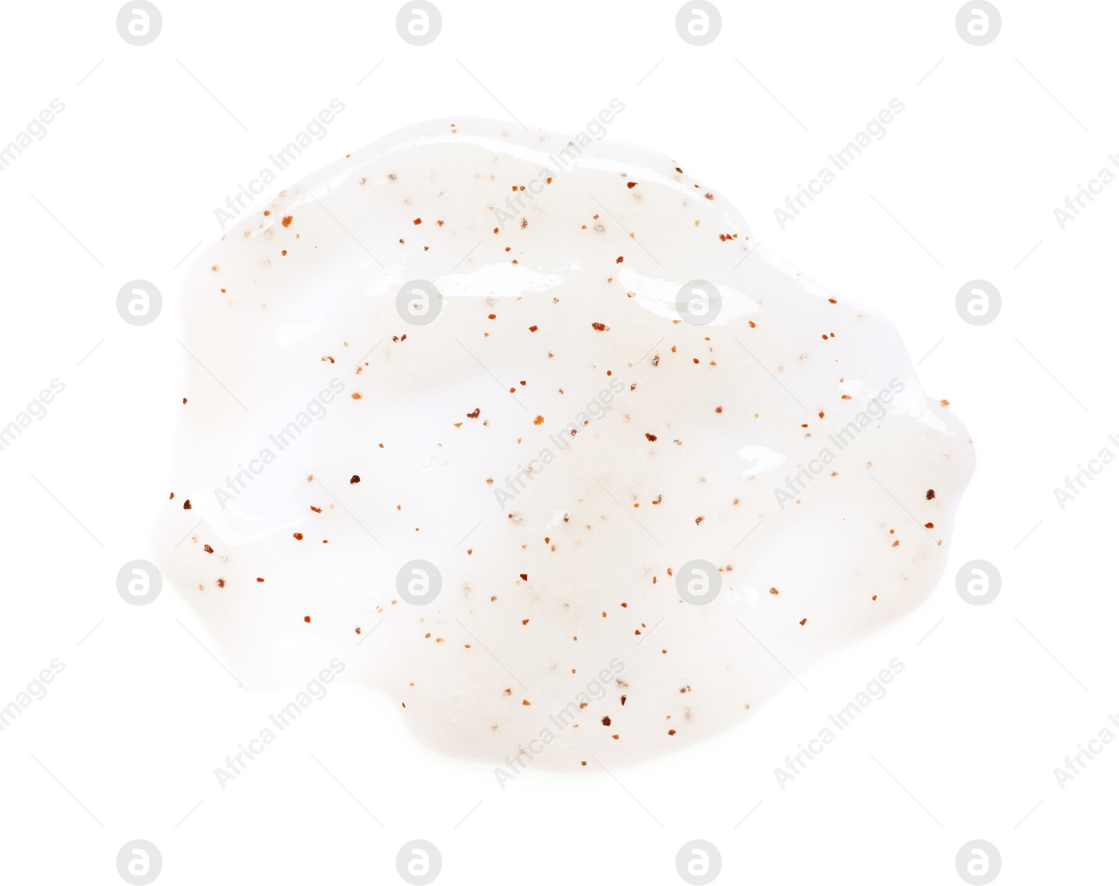 Photo of Smear of body scrub isolated on white, top view