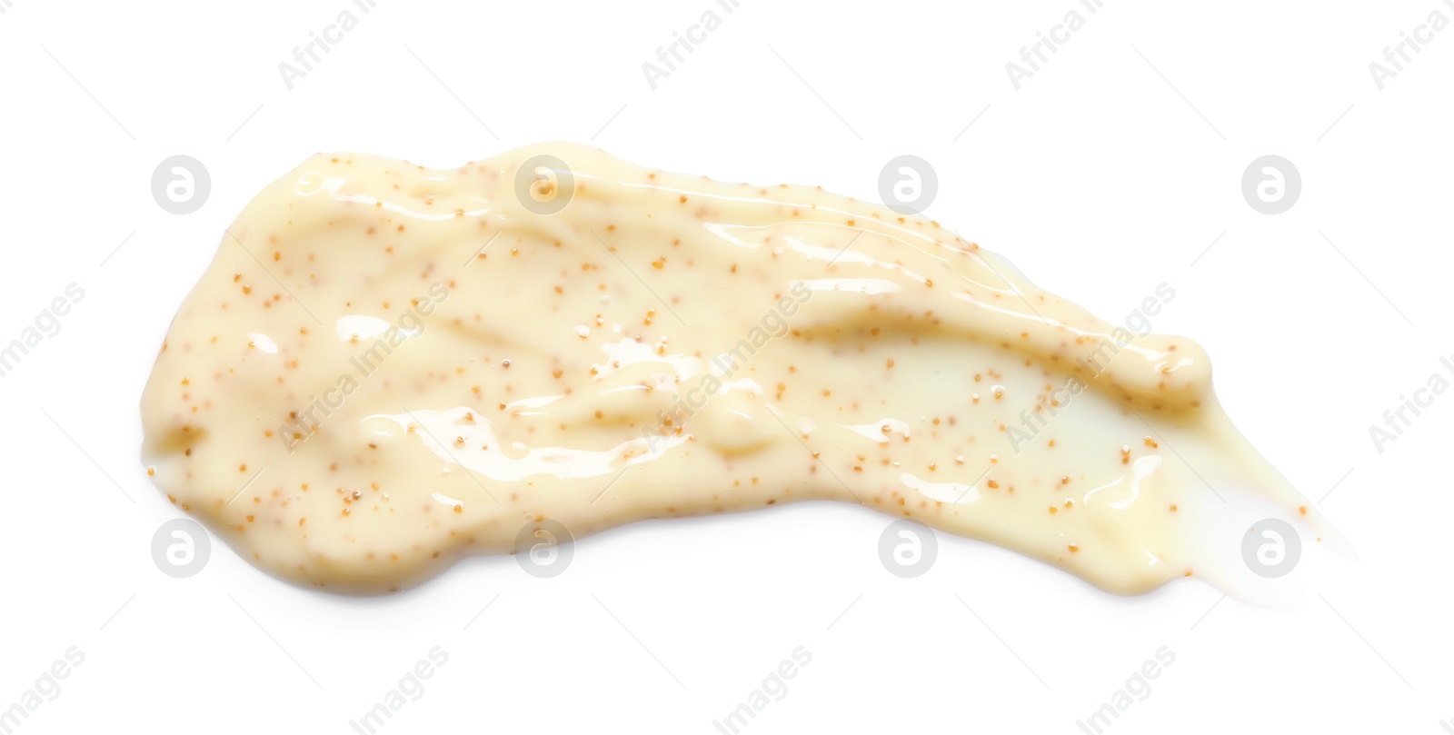 Photo of Smear of body scrub isolated on white, top view