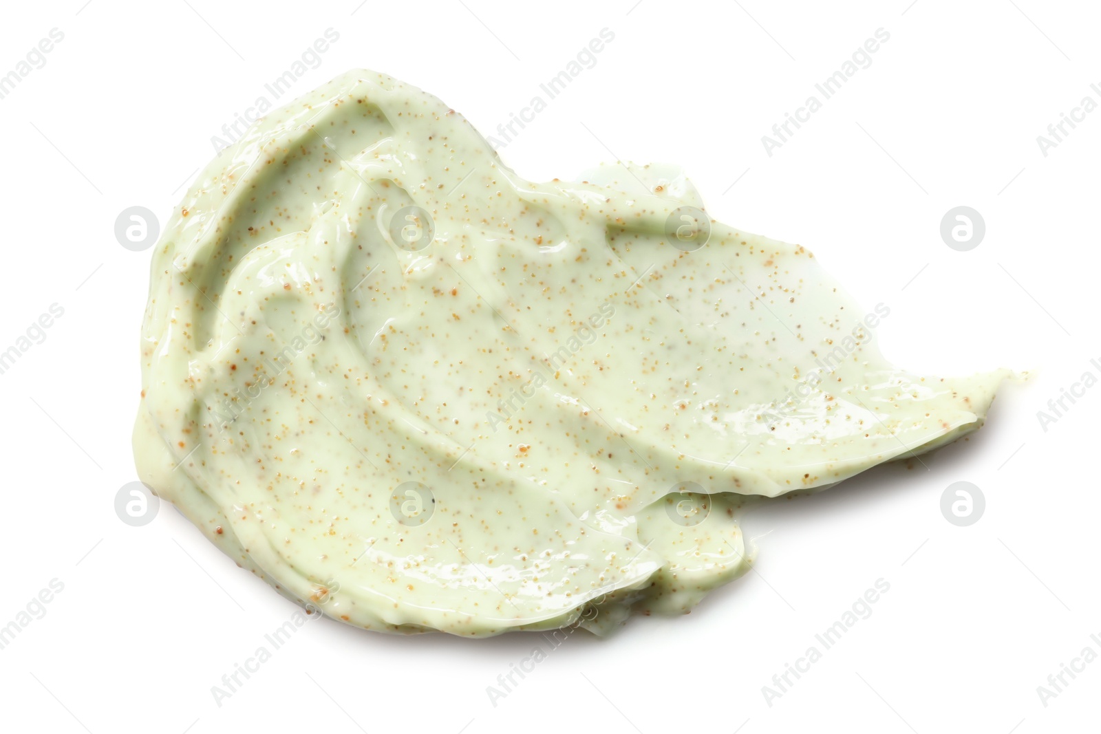 Photo of Smear of body scrub isolated on white, top view