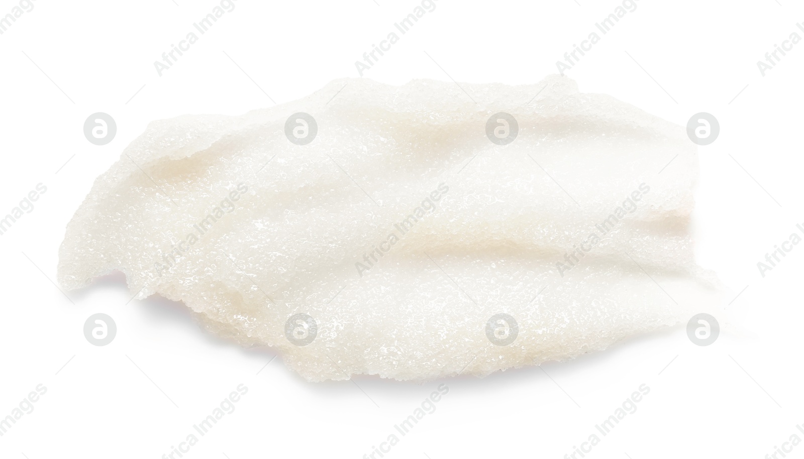 Photo of Smear of body scrub isolated on white, top view