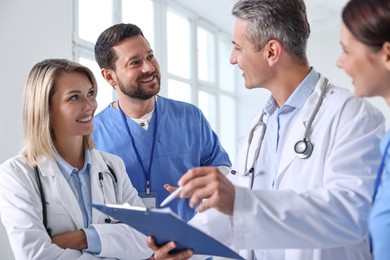 Photo of Healthcare workers in hospital, selective focus. Medical service