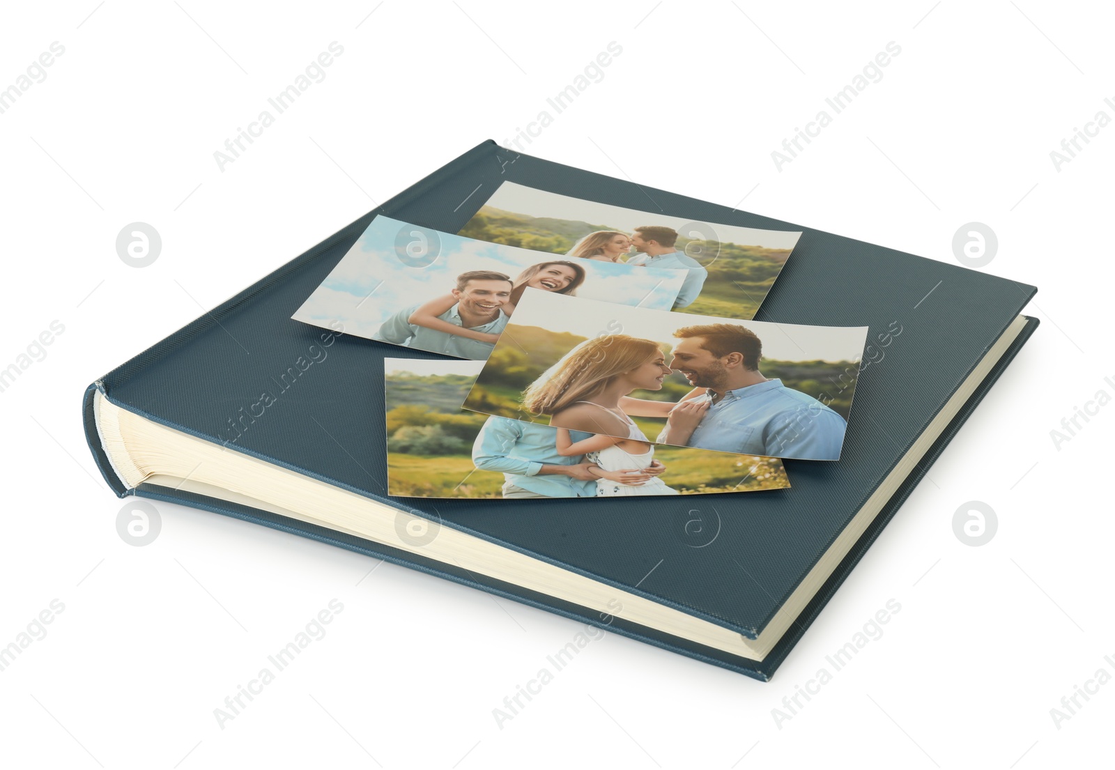 Photo of Photo album with different photos isolated on white