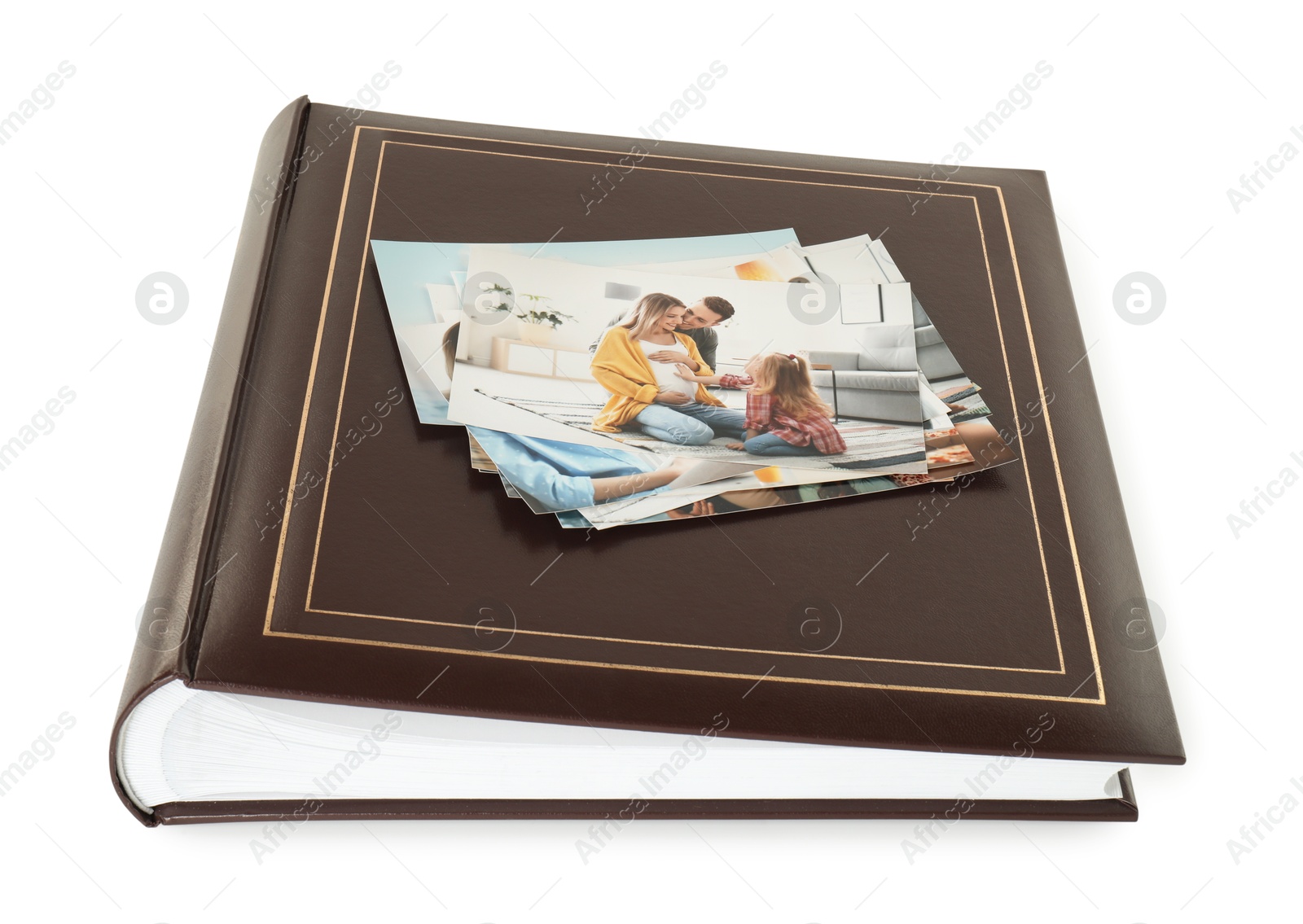 Photo of Photo album with different photos isolated on white