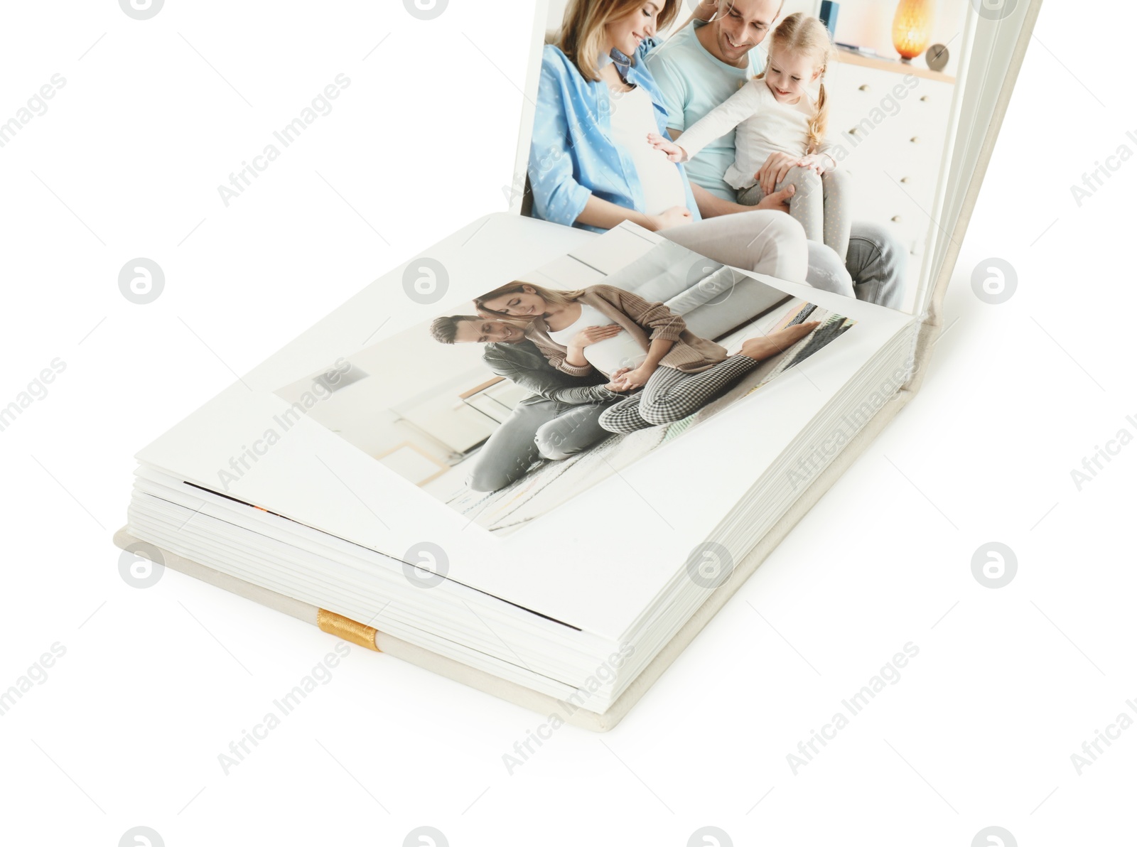 Photo of Open photo album with photos isolated on white