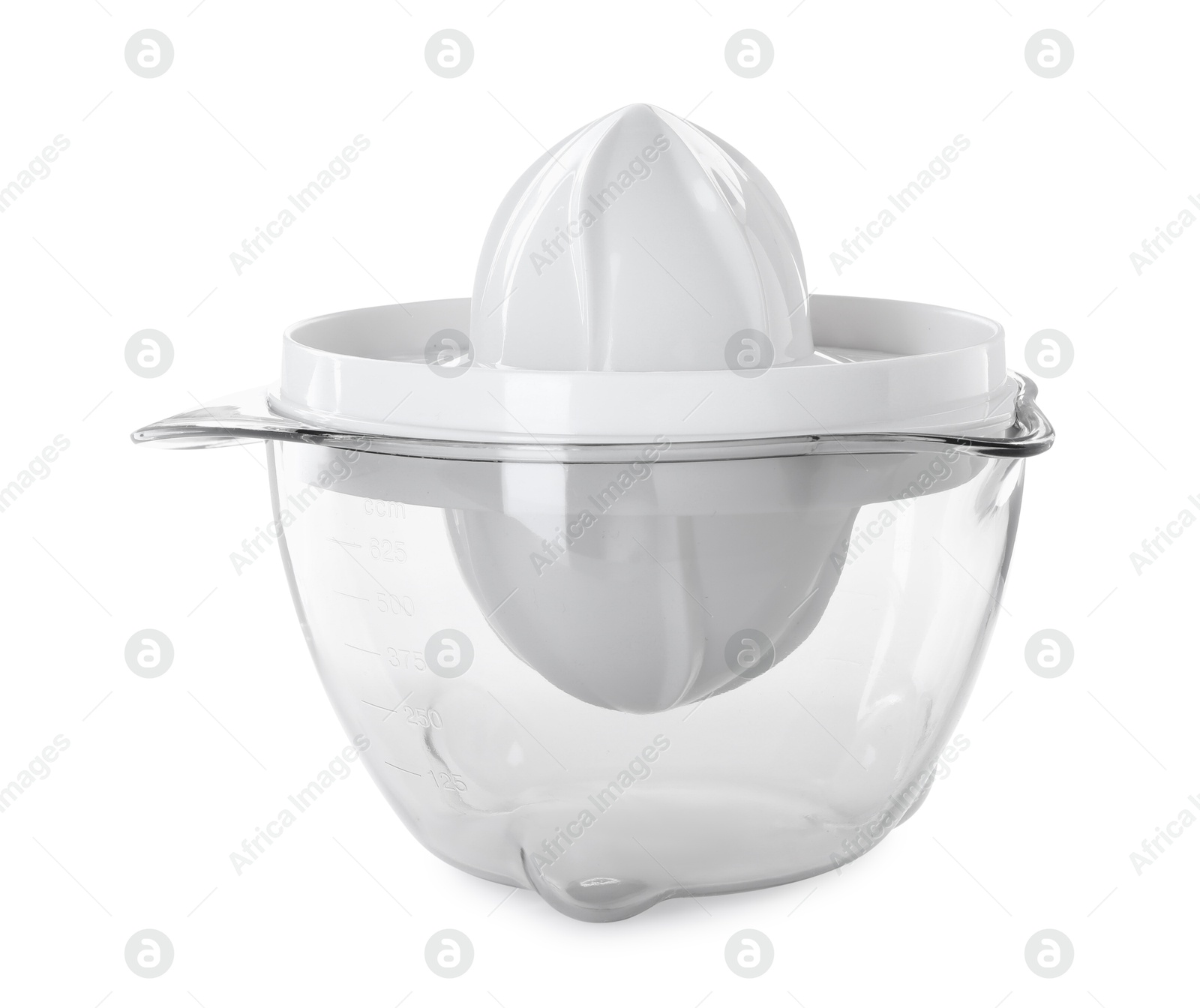 Photo of One plastic juicer isolated on white. Kitchen tool