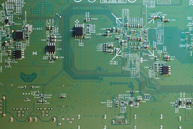 Photo of Electronic circuit board as background, top view