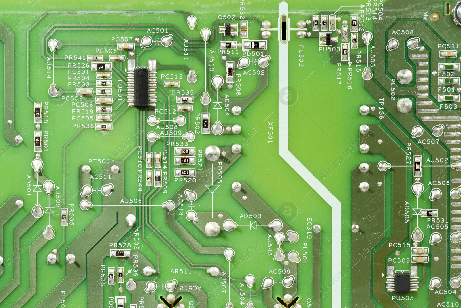 Photo of Electronic circuit board as background, top view