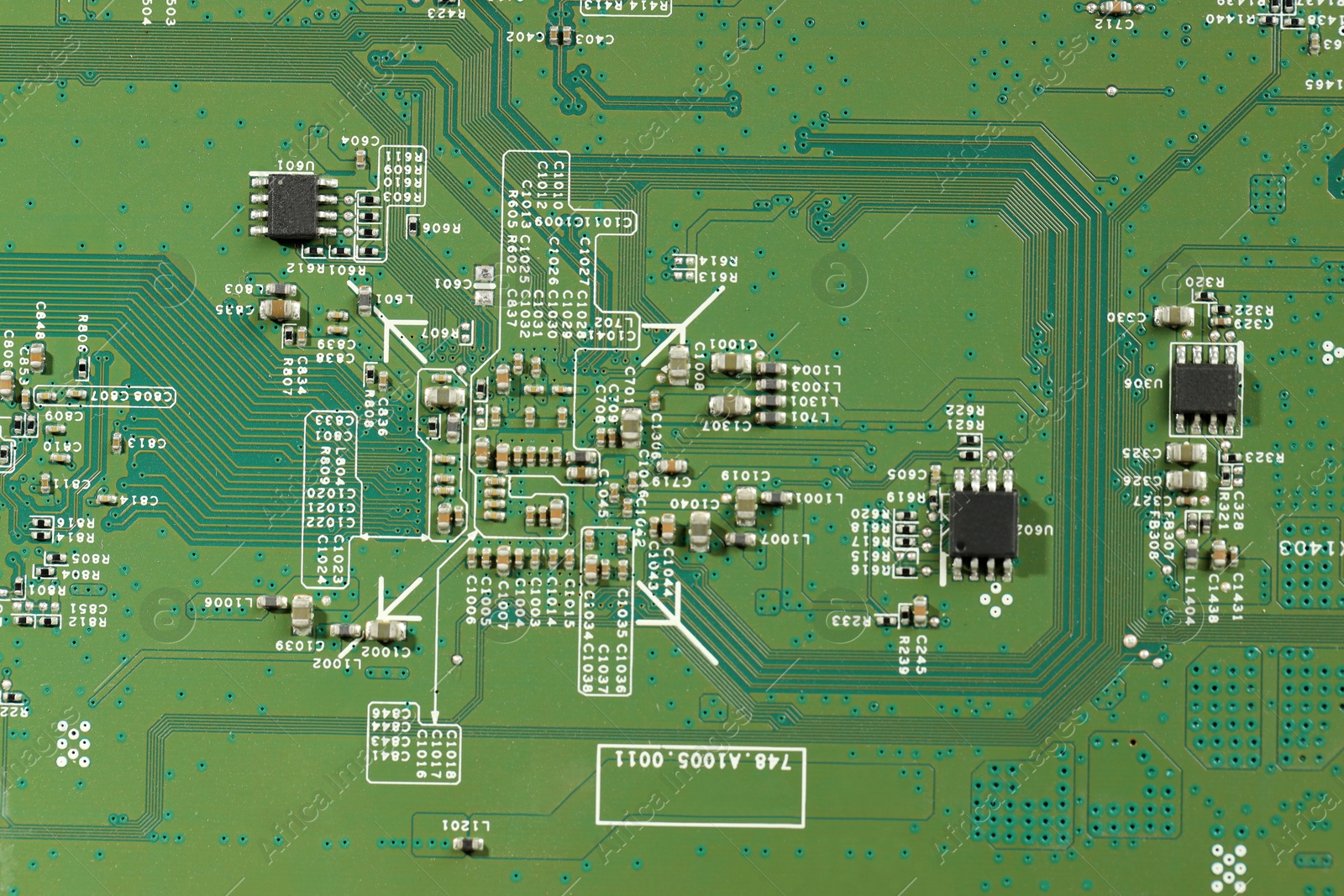 Photo of Electronic circuit board as background, top view