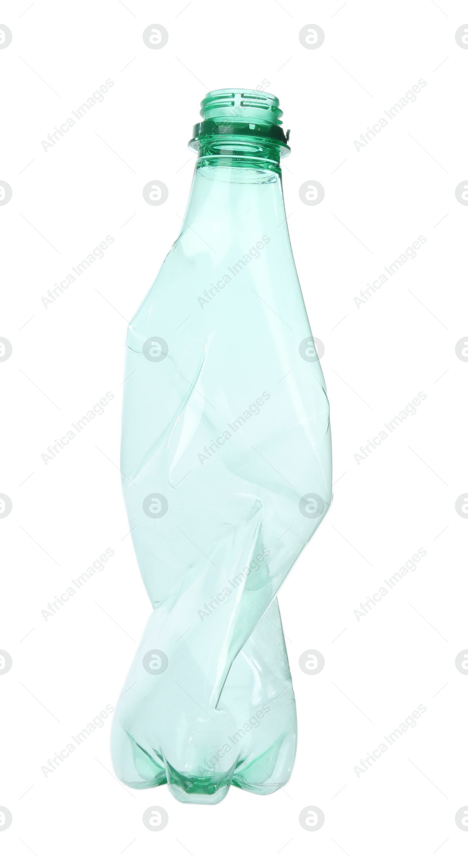 Photo of One crumpled plastic bottle isolated on white