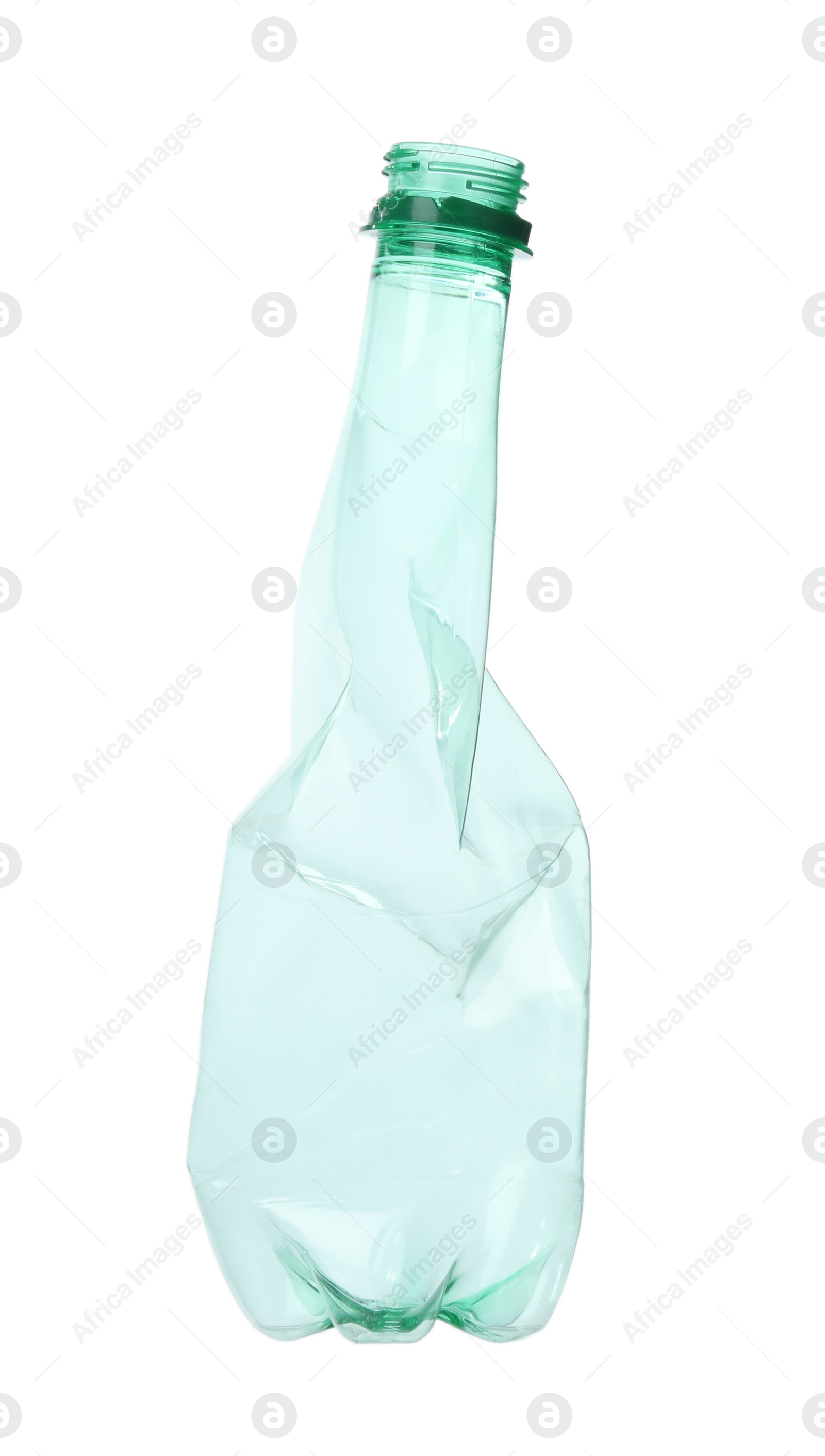 Photo of One crumpled plastic bottle isolated on white