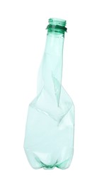 Photo of One crumpled plastic bottle isolated on white