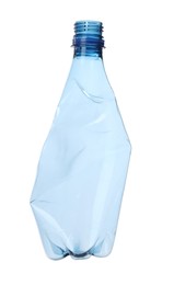 Photo of One crumpled plastic bottle isolated on white