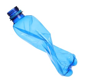 Photo of One crumpled plastic bottle isolated on white