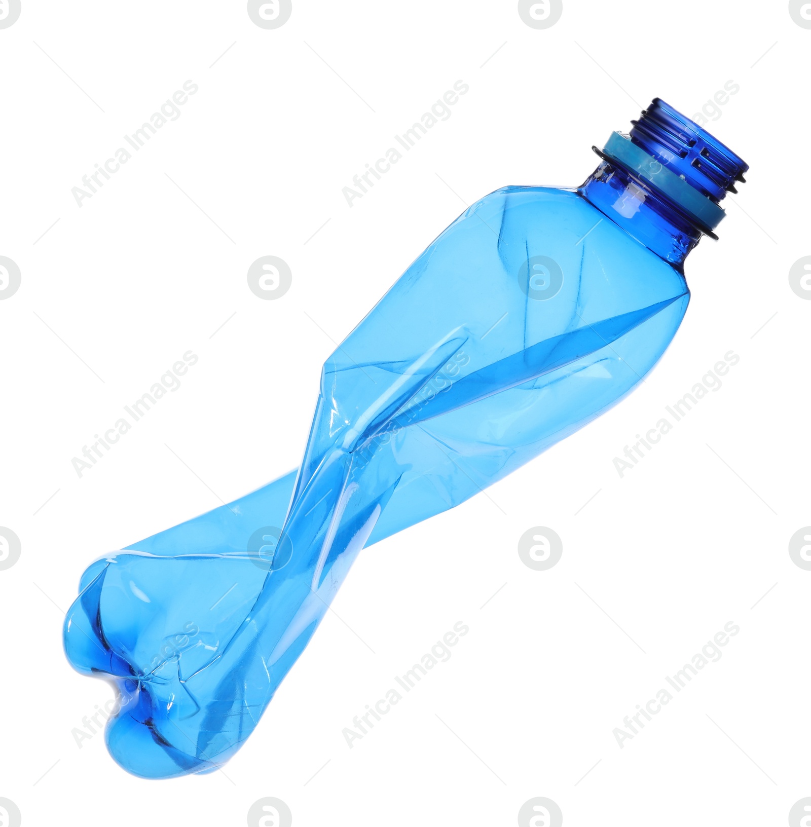 Photo of One crumpled plastic bottle isolated on white