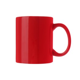 Photo of Red ceramic mug isolated on white. Mockup for design