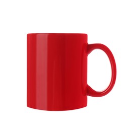 Photo of Red ceramic mug isolated on white. Mockup for design