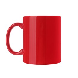 Photo of Red ceramic mug isolated on white. Mockup for design