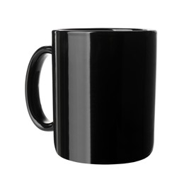 Photo of Black ceramic mug isolated on white. Mockup for design