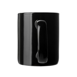 Photo of Black ceramic mug isolated on white. Mockup for design