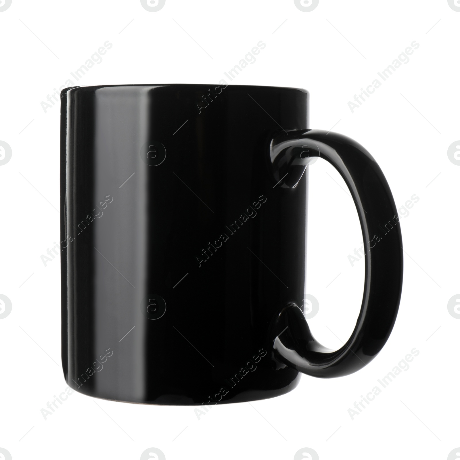 Photo of Black ceramic mug isolated on white. Mockup for design