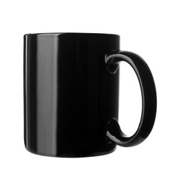 Photo of Black ceramic mug isolated on white. Mockup for design