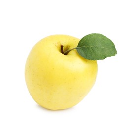 Photo of One fresh yellow apple isolated on white