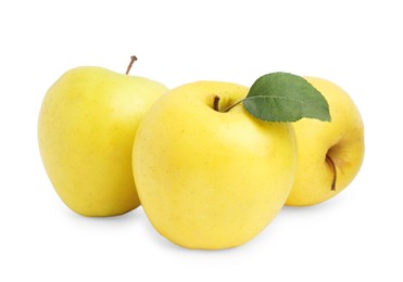 Fresh juicy yellow apples isolated on white