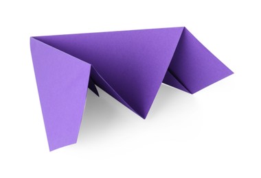 Photo of One handmade purple paper plane isolated on white