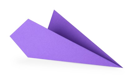 Photo of One handmade purple paper plane isolated on white