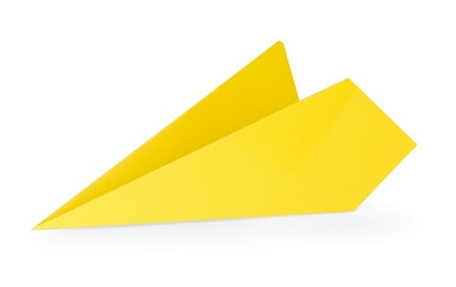 One handmade yellow paper plane isolated on white