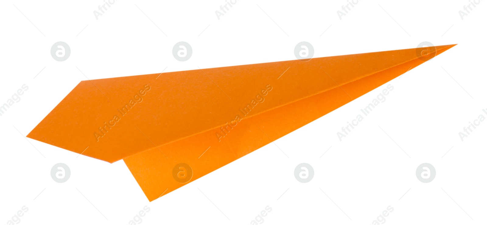 Photo of One handmade orange paper plane isolated on white