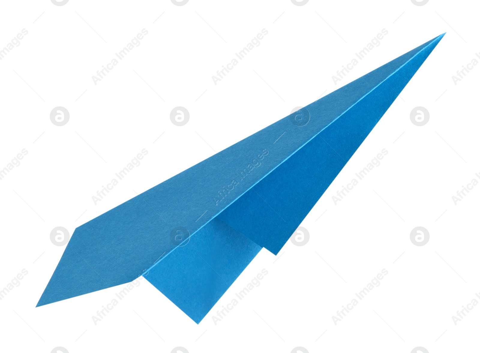 Photo of One handmade light blue paper plane isolated on white