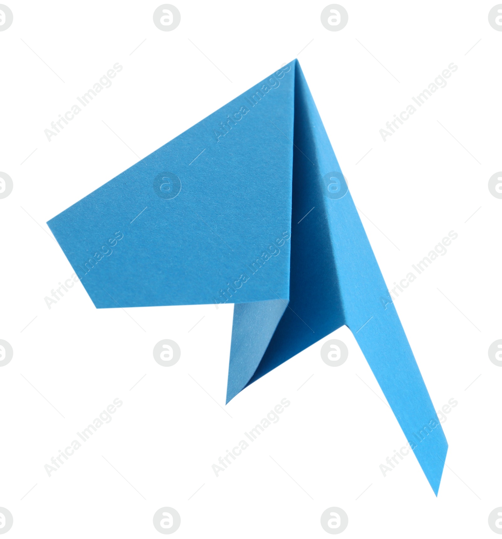 Photo of One handmade light blue paper plane isolated on white