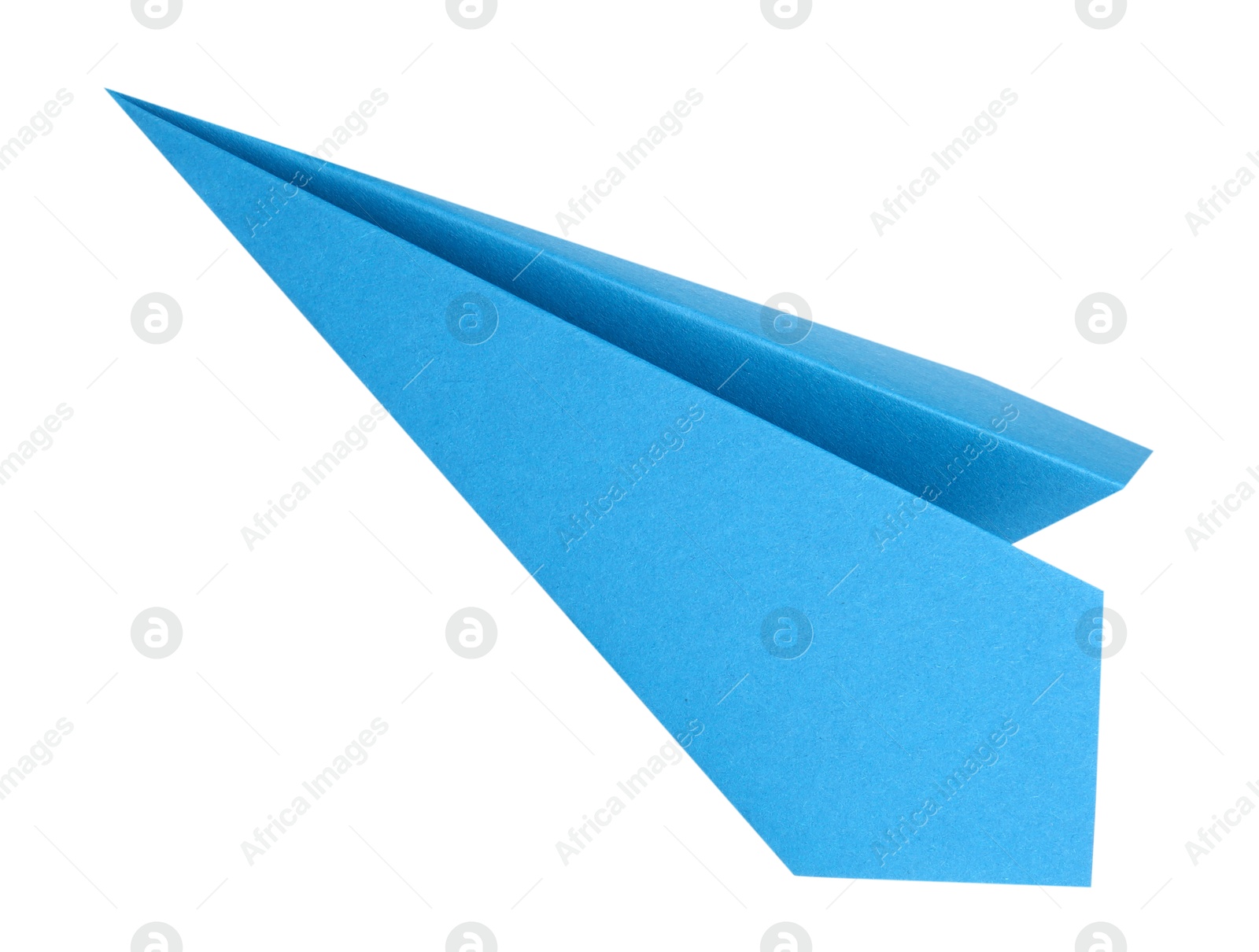 Photo of One handmade light blue paper plane isolated on white