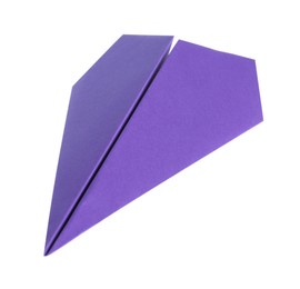 Photo of One handmade purple paper plane isolated on white