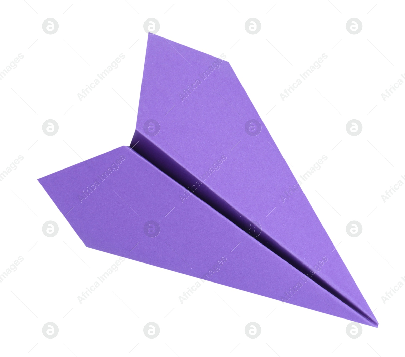 Photo of One handmade purple paper plane isolated on white, top view