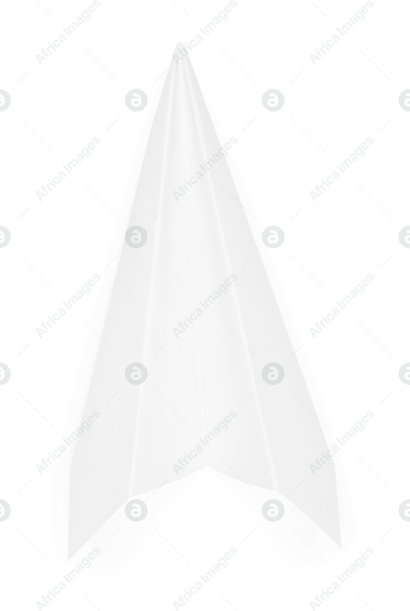 Photo of One handmade paper plane isolated on white, top view