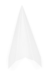 Photo of One handmade paper plane isolated on white, top view