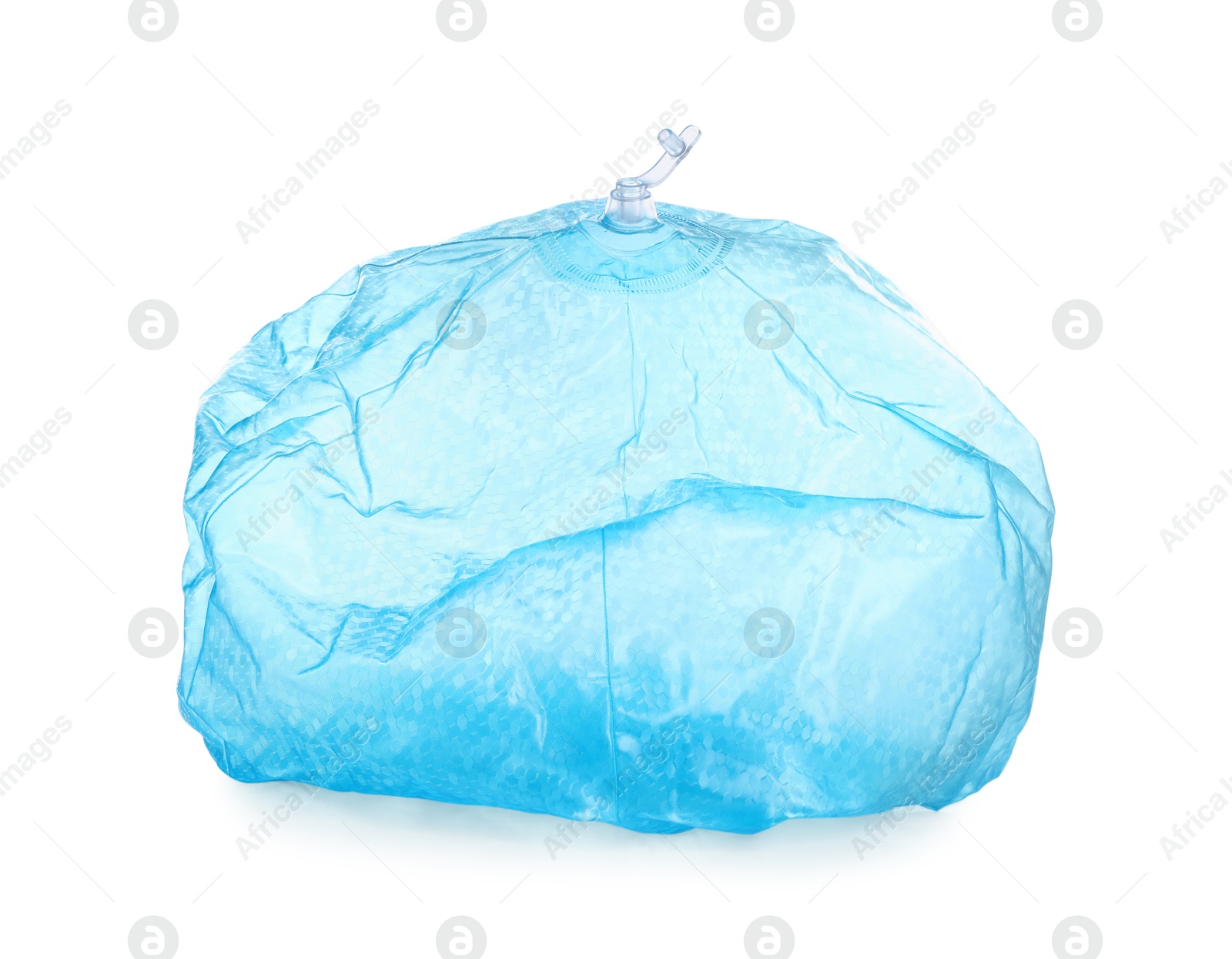 Photo of Deflated light blue beach ball isolated on white